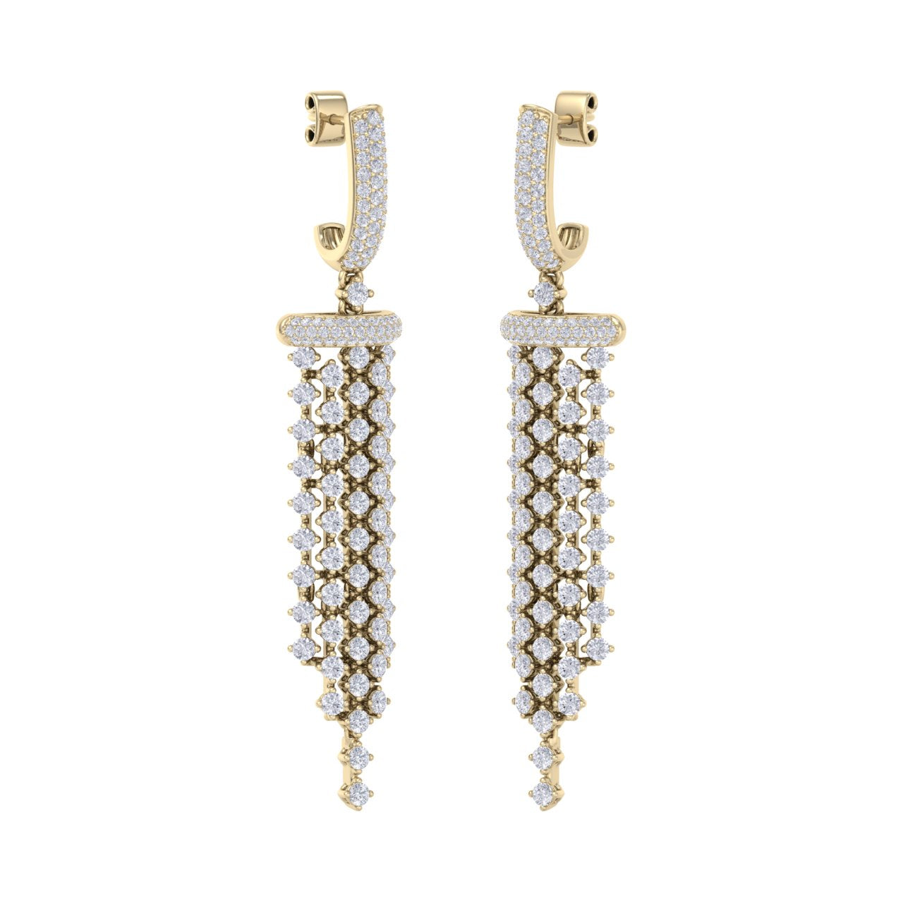 Chandelier earrings in yellow gold with white diamonds 4.48 ct in weight