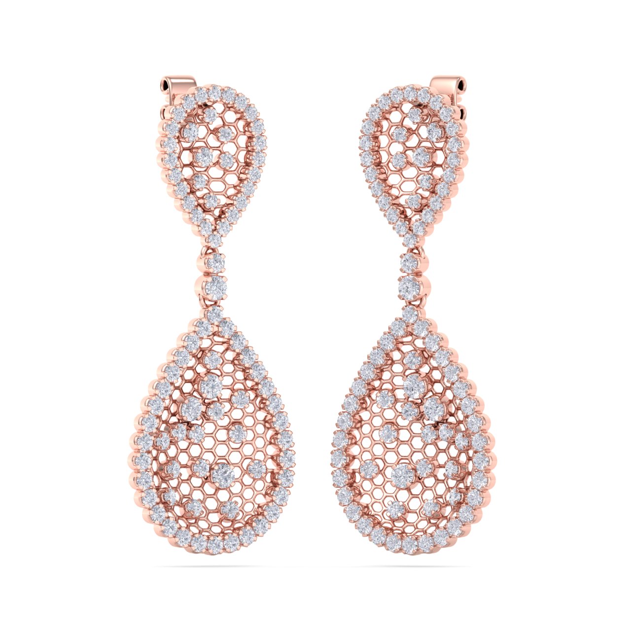 Chandelier earrings in yellow gold with white diamonds of 3.87 ct in weight