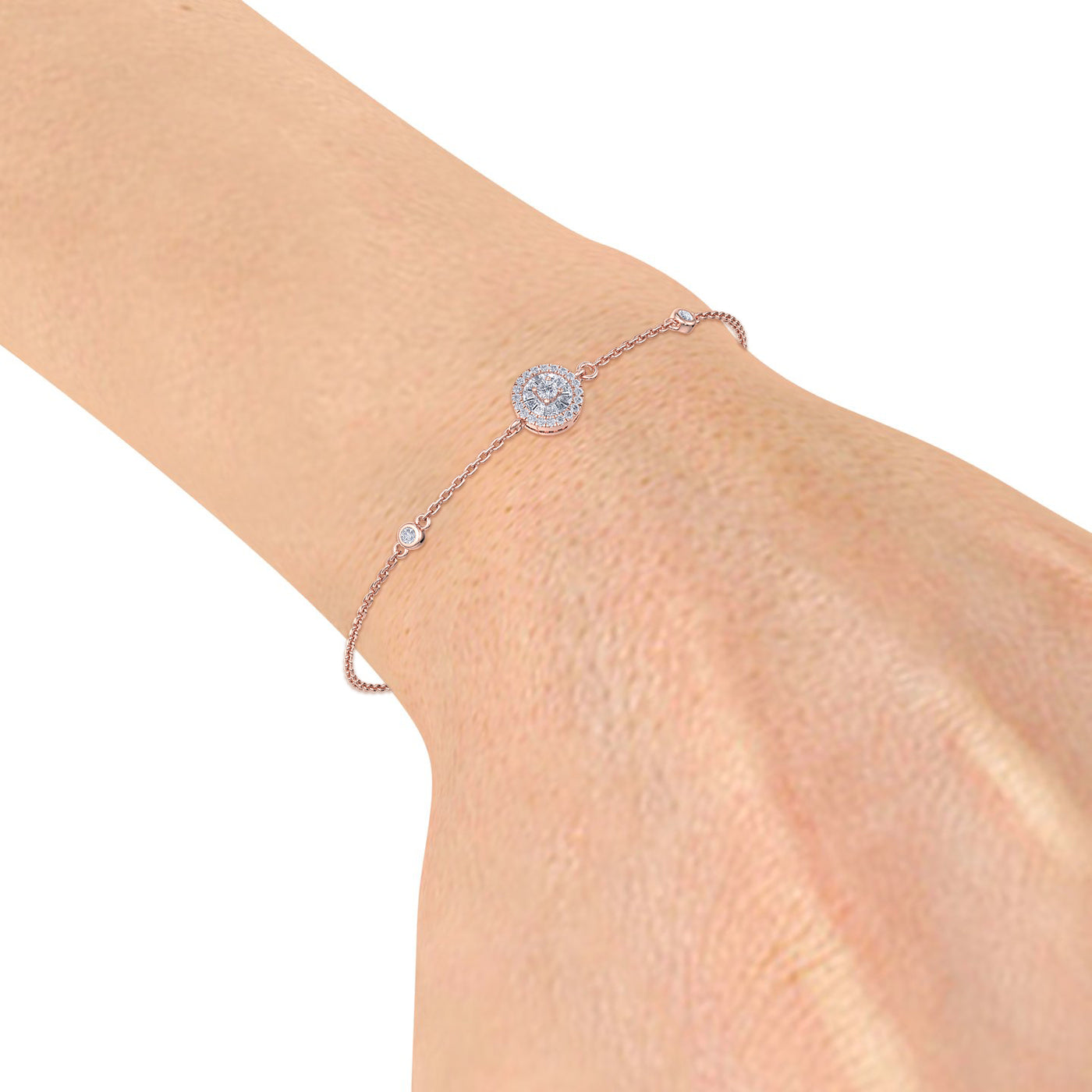 Round shape bracelet in rose gold with white diamonds of 0.15 ct in weight - HER DIAMONDS®