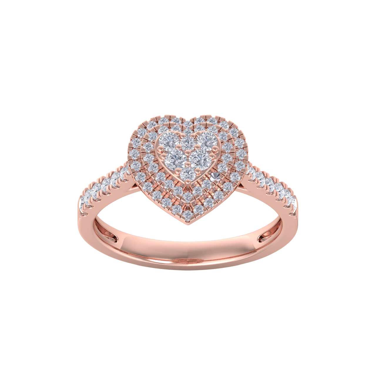 Heart cluster diamond ring in yellow gold with white diamonds of 0.50 ct in weight