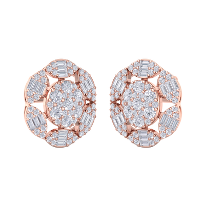 Flower stud earrings in rose gold with white diamonds of 2.47 ct in weight