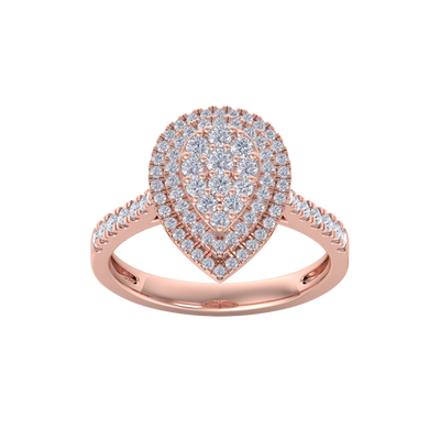 Pear cluster engagement ring in rose gold with white diamonds of 0.63 ct in weight