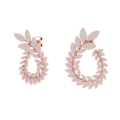 Leaf earrings in rose gold with white diamonds of 1.91 ct in weight
