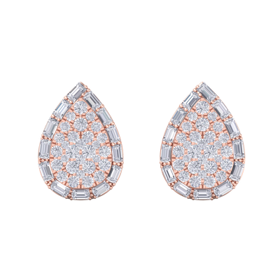 Drop cluster earrings in rose gold with white diamonds of 1.55 ct in weight