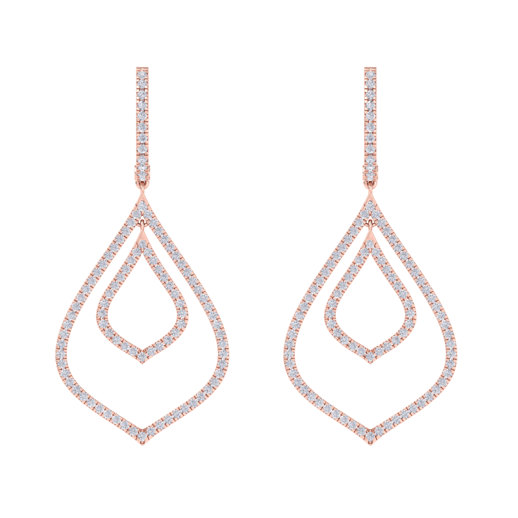 Chandelier earrings in rose gold with white diamonds of 1.79 ct in weight
