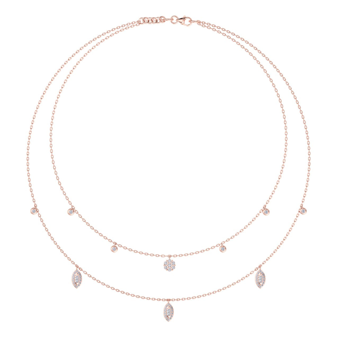 Multi-strand  necklace in yellow gold with white diamonds of 0.65 ct in weight 