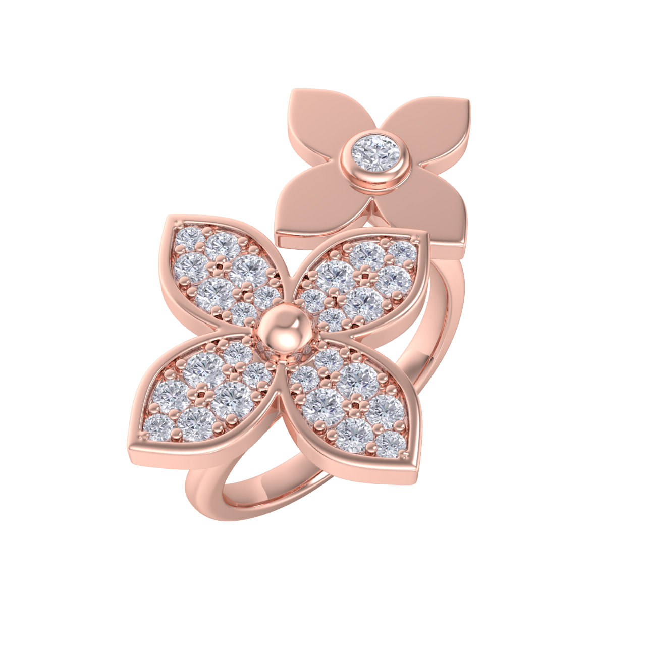 Ring with flowers in rose gold with white diamonds of 0.56 ct in weight