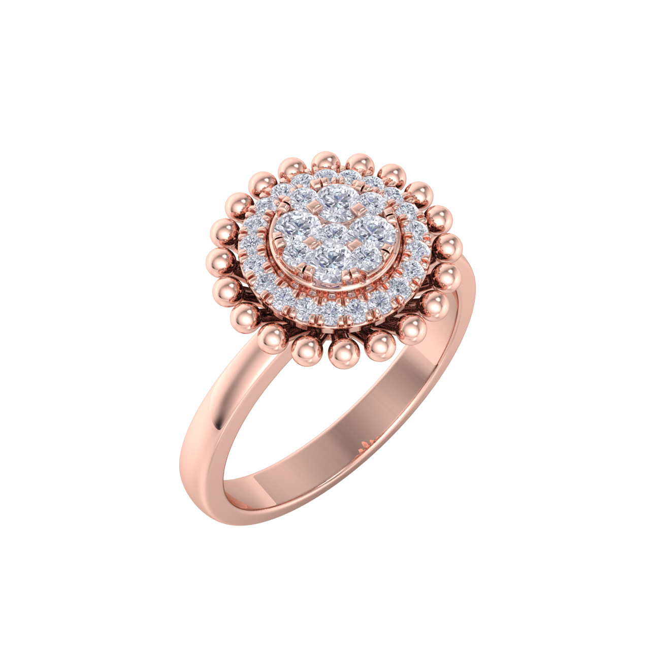 Halo Diamond ring in rose gold with white diamonds of 0.34 ct in weight