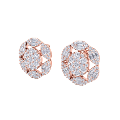 Flower stud earrings in rose gold with white diamonds of 2.47 ct in weight