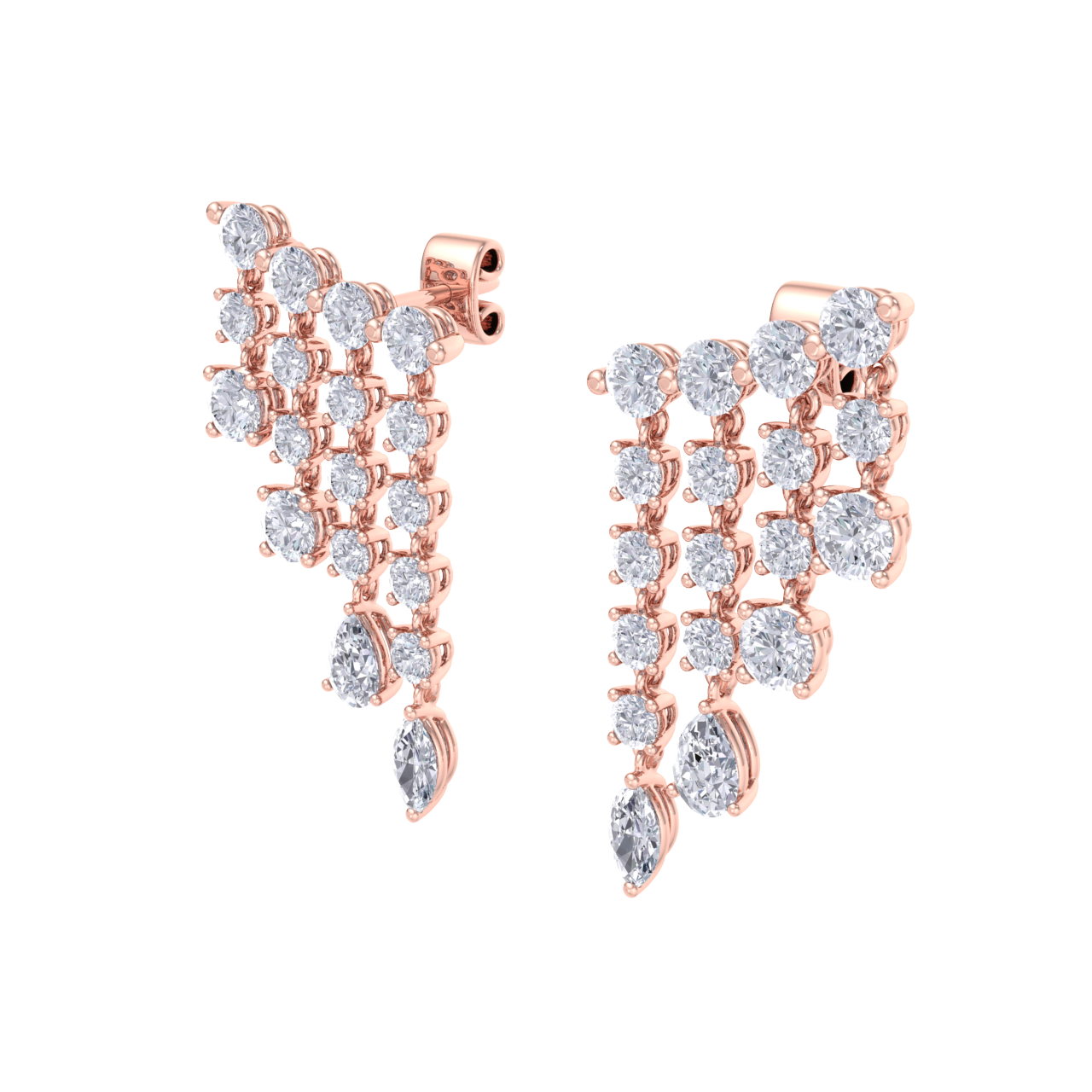 Climber dangle earrings in rose gold with white diamonds of 3.01 ct in weight 