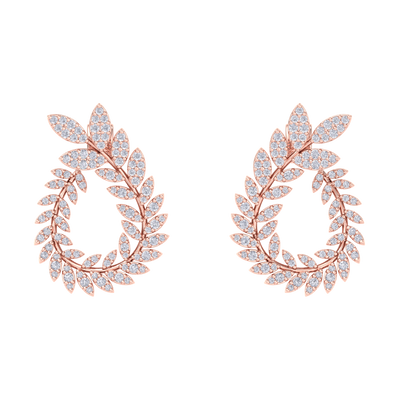Leaf earrings in rose gold with white diamonds of 1.91 ct in weight