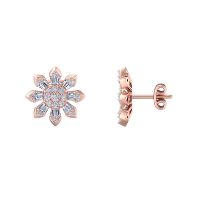 Small flower stud earrings in rose gold with white diamonds of 0.59 ct in weight