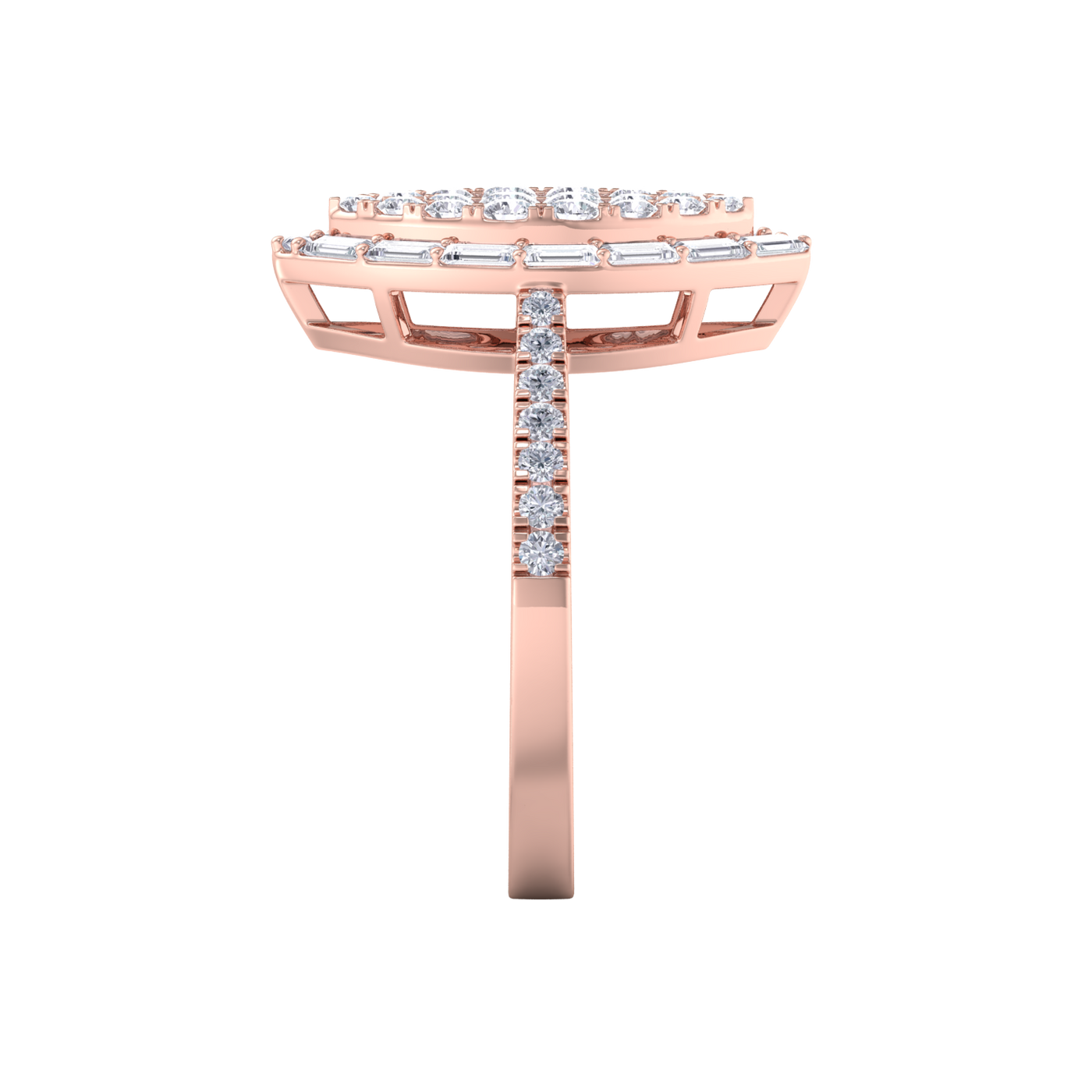 Marquise cluster ring in rose gold with white diamonds of 1.03 ct in weight