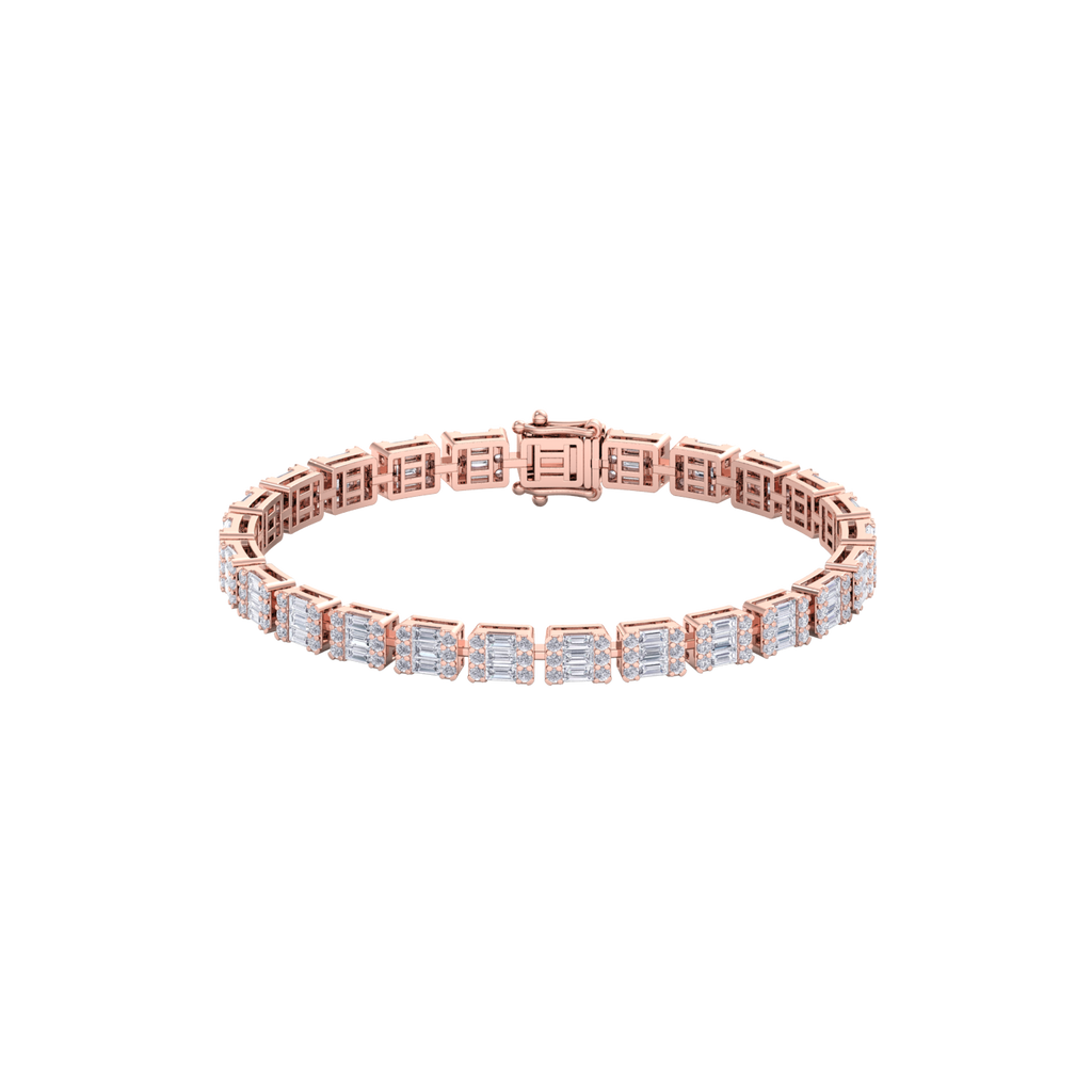 Baguette tennis bracelet in rose gold with white diamonds of 3.50 ct in weight