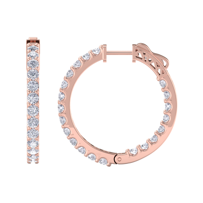 Diamond eternity hoop earrings in rose gold with white diamonds of 2.92 ct in weight 