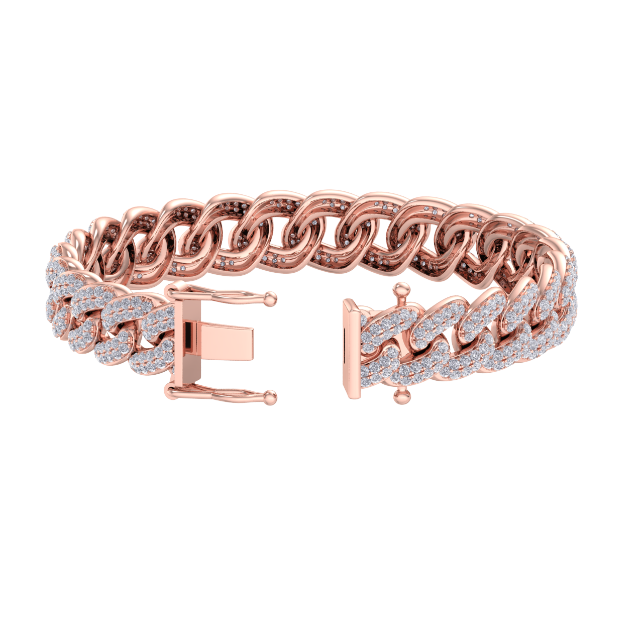 Two rows diamond curb chain link bracelet in rose gold with white diamonds of 5.19 ct in weight