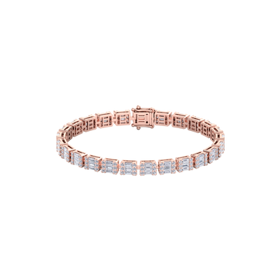 Baguette tennis bracelet in yellow gold with white diamonds of 3.50 ct in weight