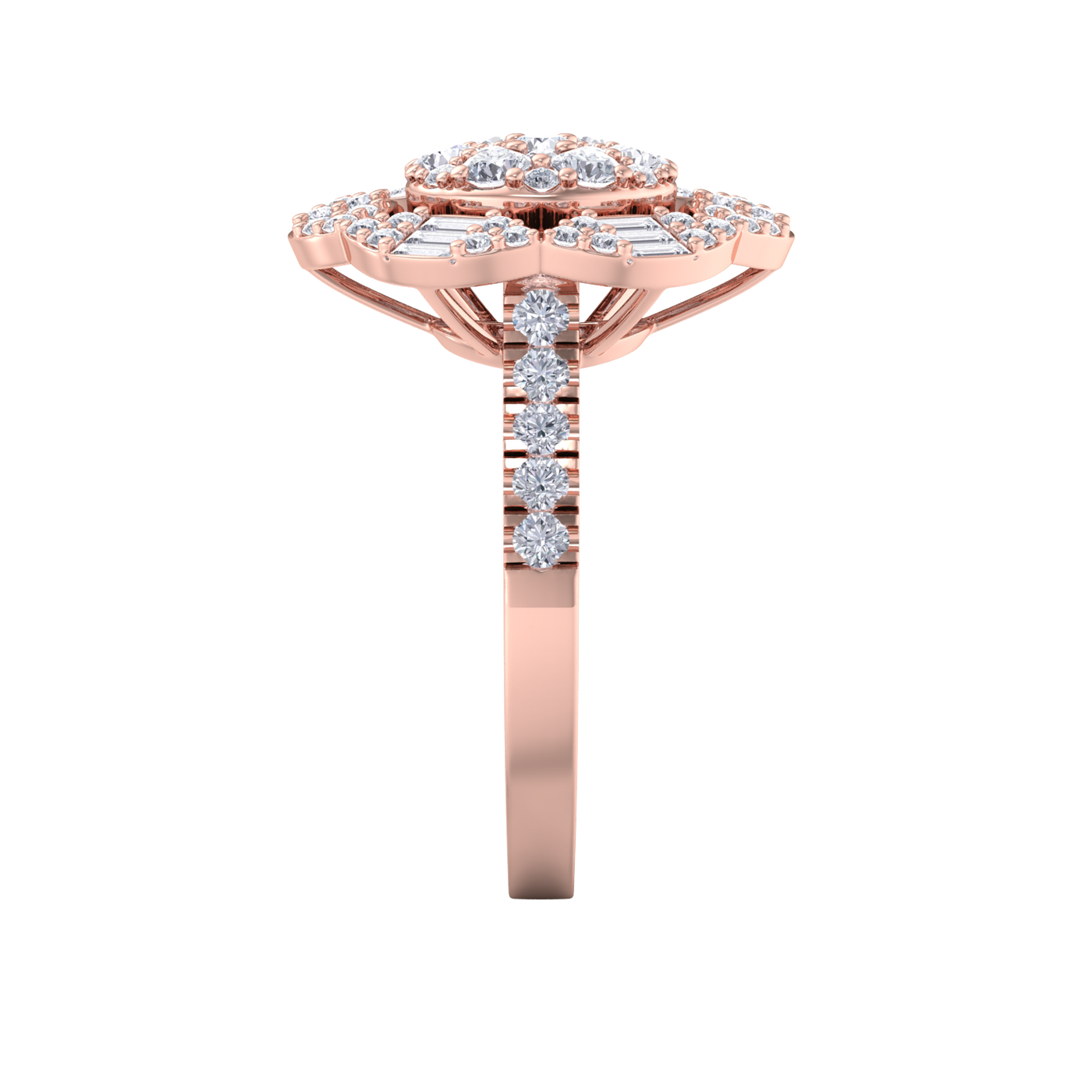 Diamond flower ring in rose gold with white diamonds of 1.52 ct in weight