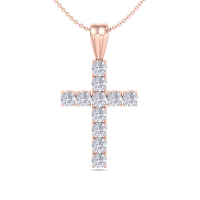 Diamond cross pendant in rose gold with white diamonds of 1.00 ct in weight