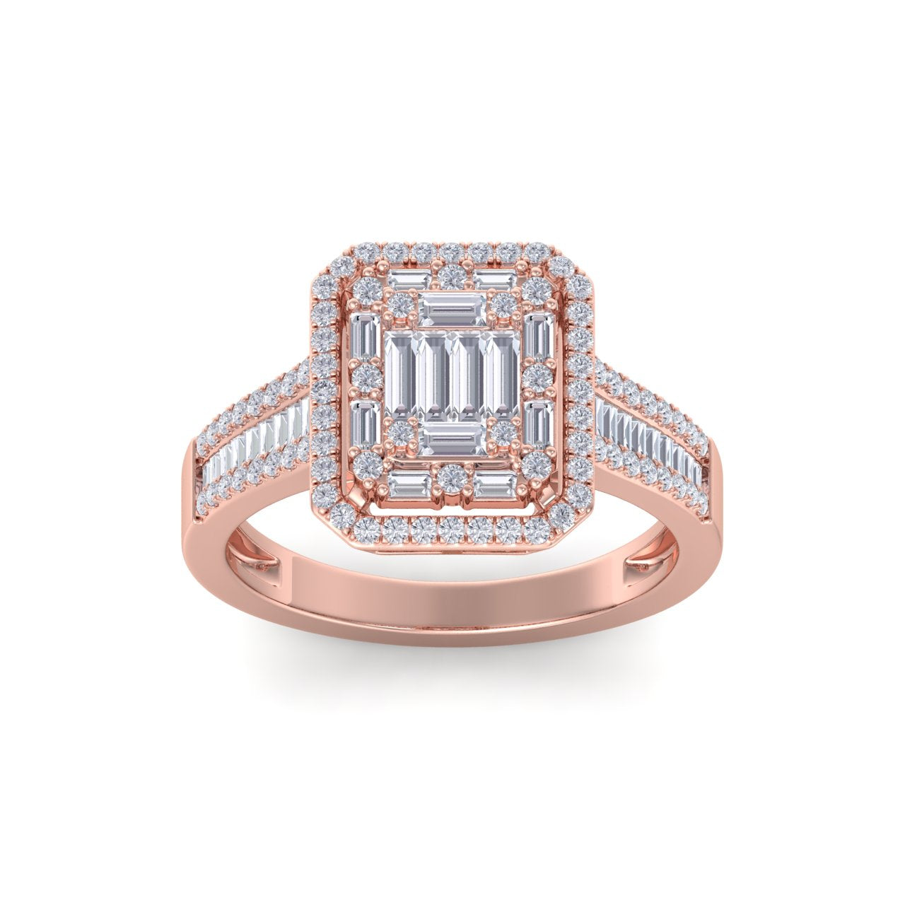 Square ring in rose gold with white diamonds of 0.72 ct in weight