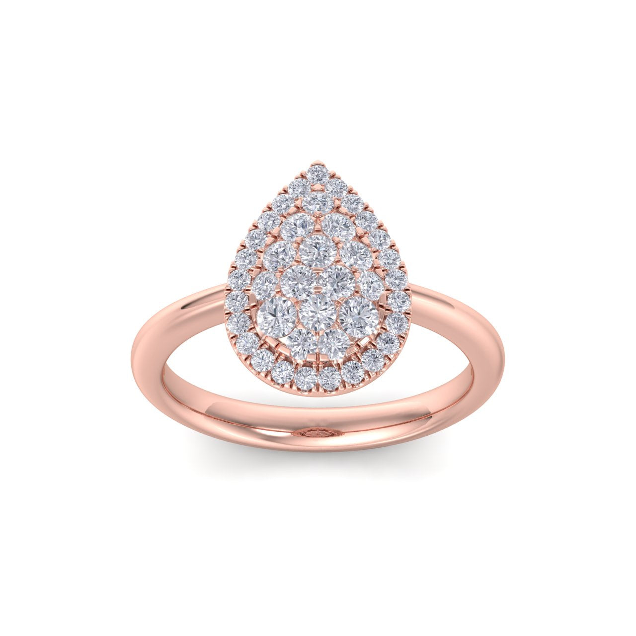 Pear shaped ring in rose gold with white diamonds of 0.54 ct in weight