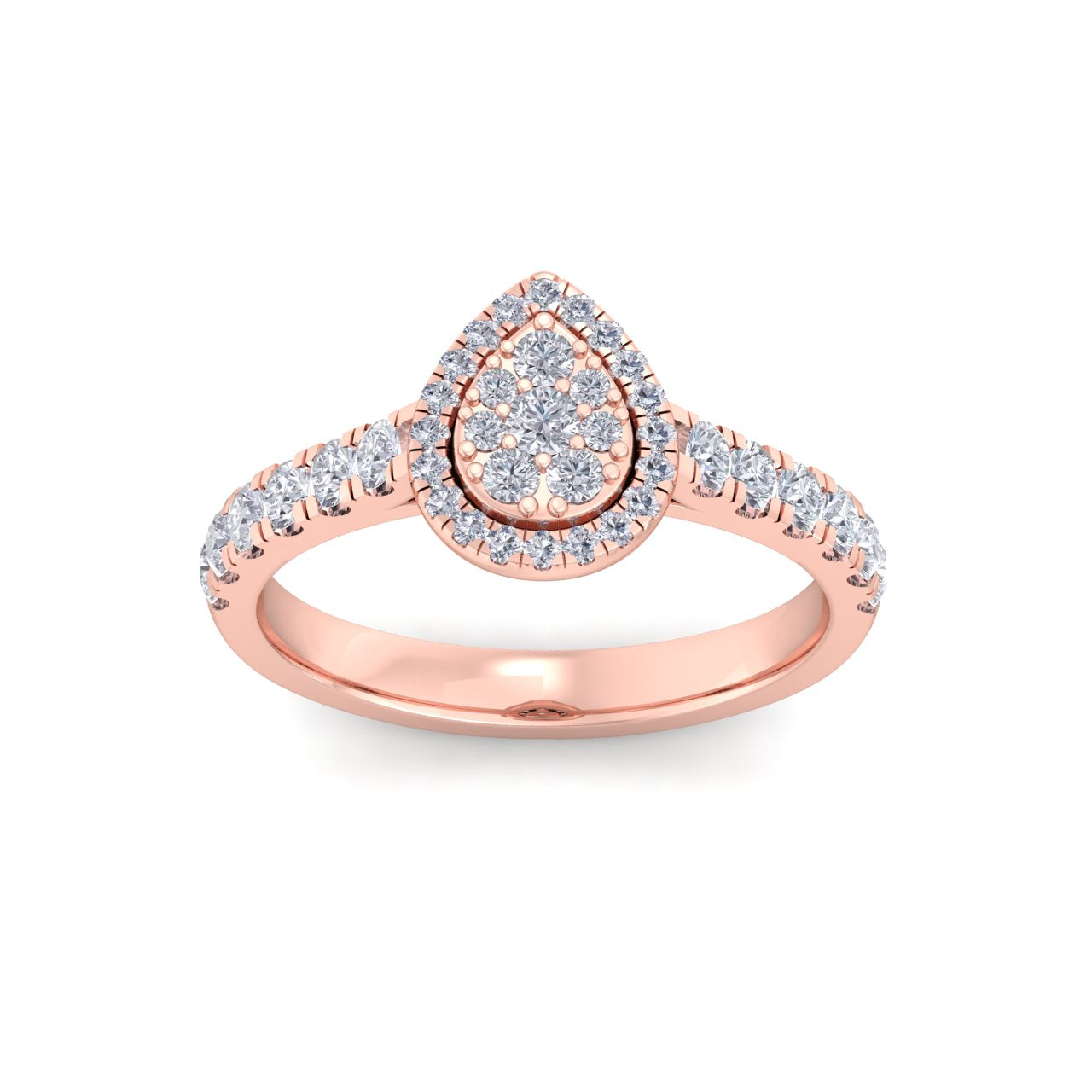 Pear ring in rose gold with white diamonds of 0.63 ct in weight