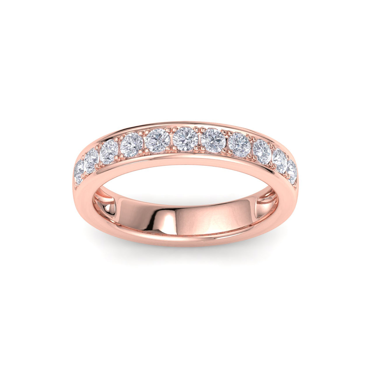 Channel set ring in rose gold with white diamonds of 0.77 ct in weight
