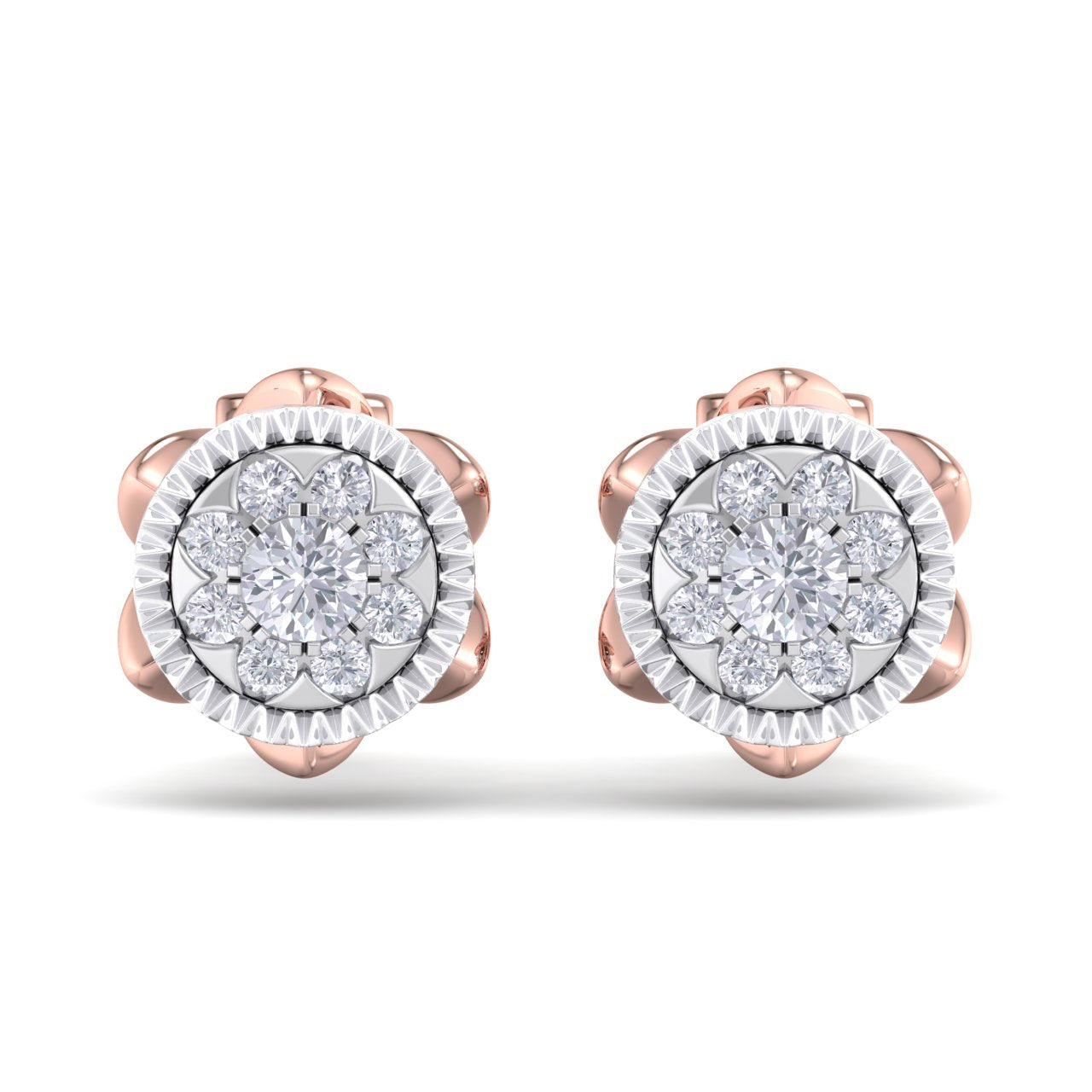 Stud earrings in yellow gold with white diamonds of 0.28 ct in weight