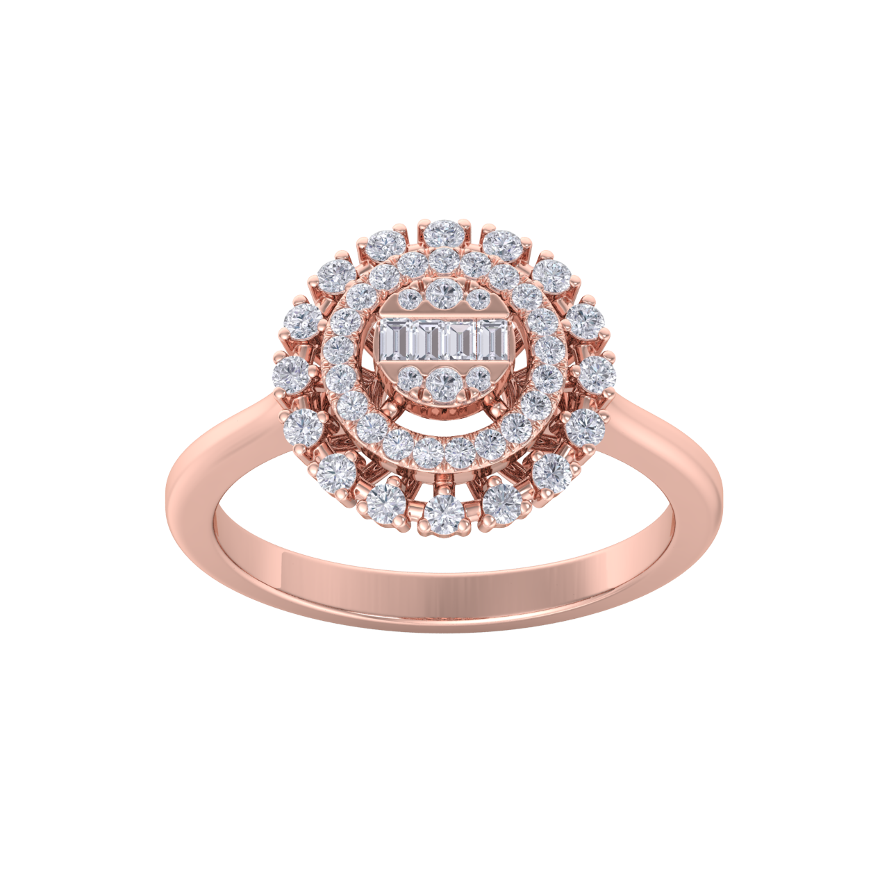 Round cluster ring in rose gold with white diamonds of 0.37 ct in weight