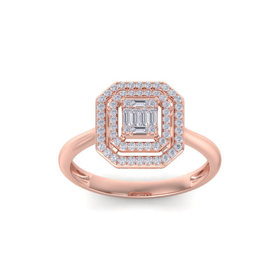 Square diamond ring in rose gold with white diamonds of 0.28 ct in weight