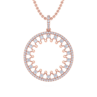 Round pendant in rose gold with white diamonds of 2.20 ct in weight