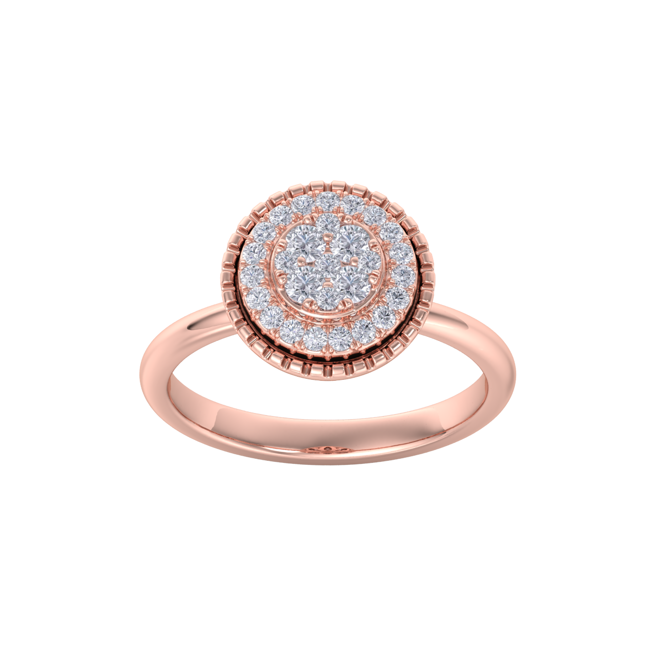 Round cluster ring in rose gold with white diamonds of 0.38 ct in weight