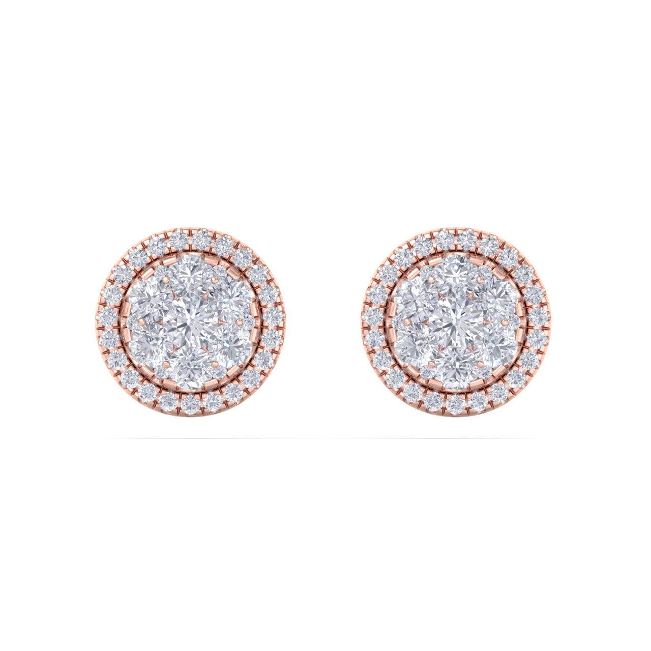 Round halo stud earrings in white gold with white diamonds of 1.08 ct in weight