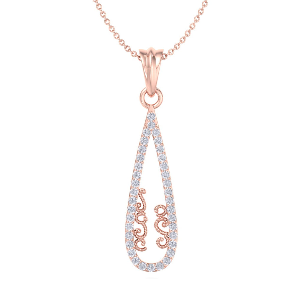Tear drop pendant in rose gold with white diamonds of 0.22 ct in weight