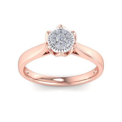 Ring in yellow gold with white diamonds of 0.14 ct in weight in a crown setting