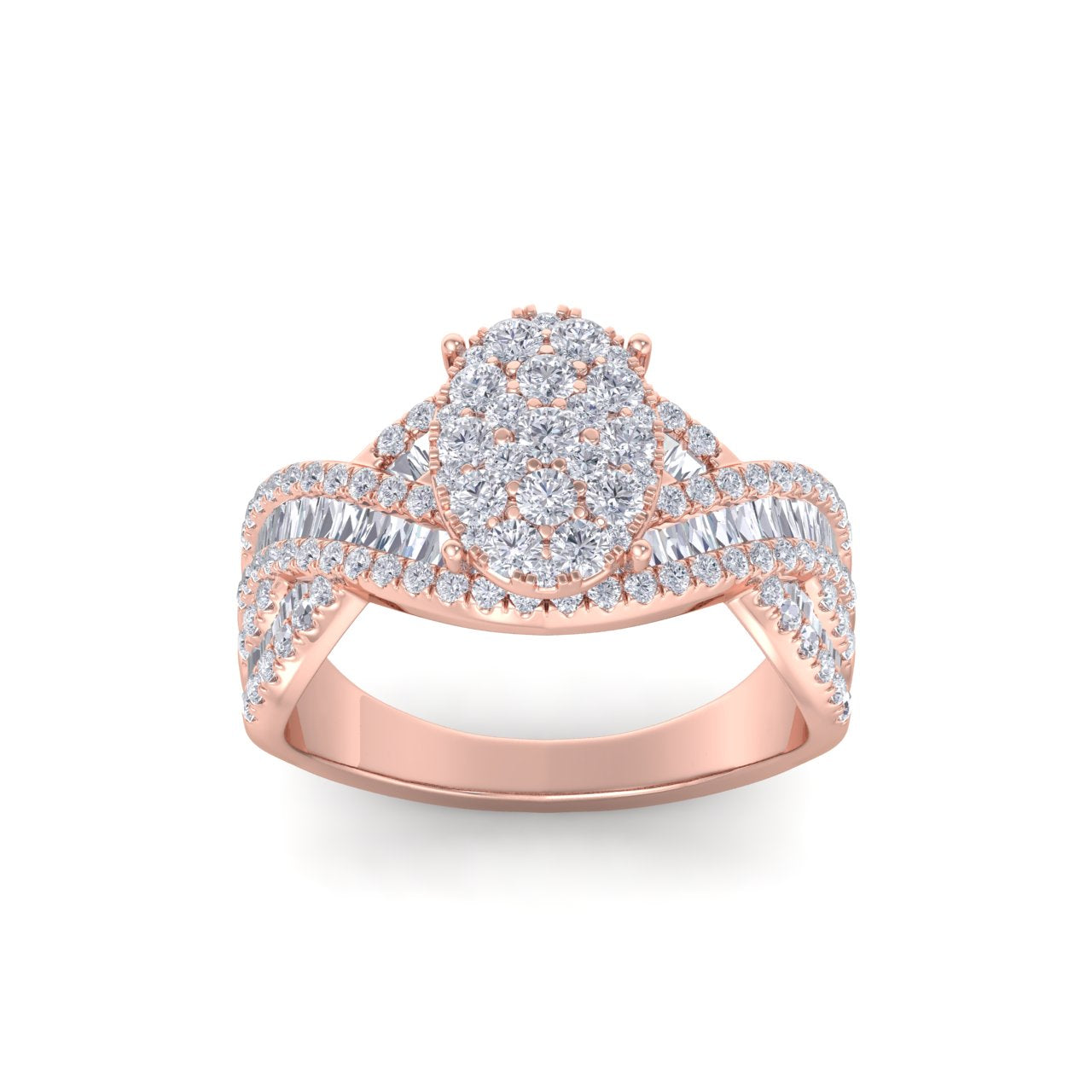 Oval ring in rose gold with white diamonds of 1.18 ct in weight