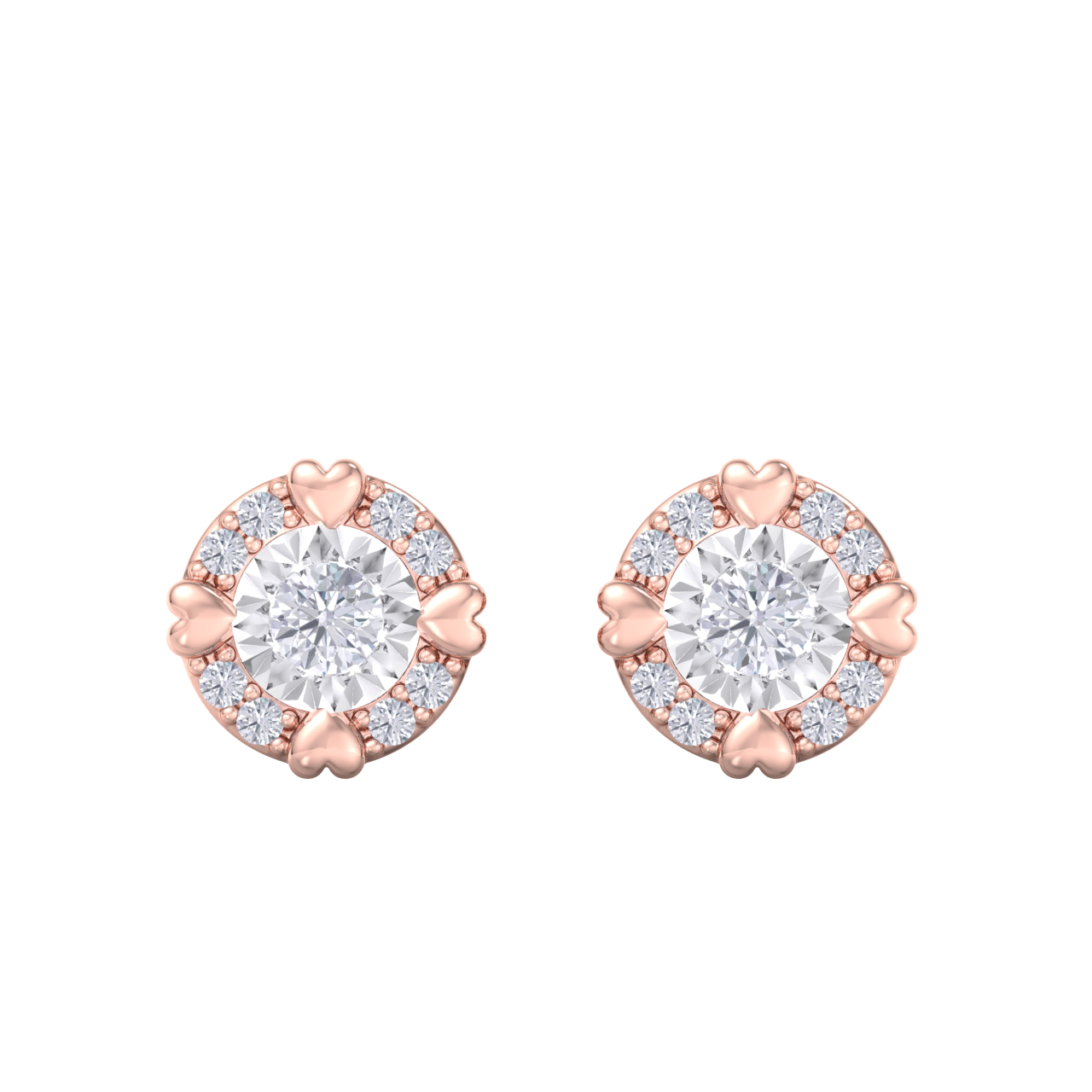 Halo earrings with miracle plate in yellow gold with white diamonds of 0.20 ct in weight