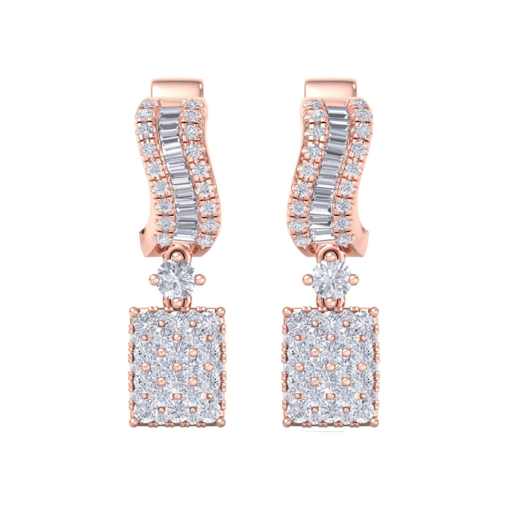 Drop earrings in rose gold with white diamonds of 0.96 ct in weight