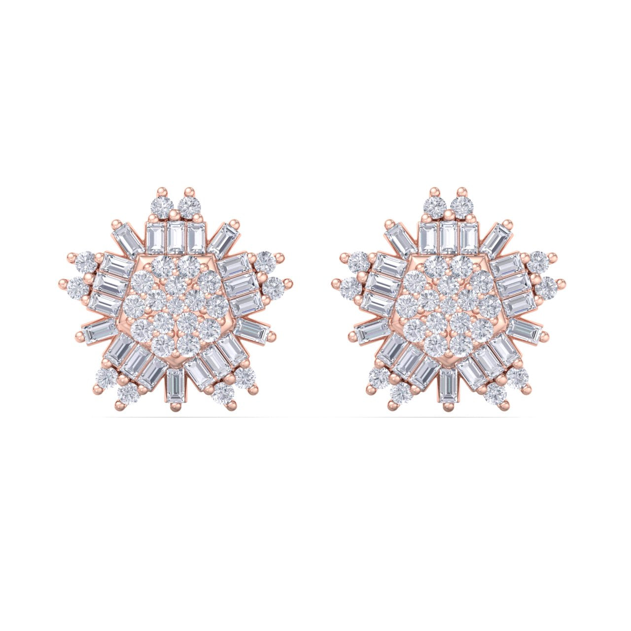 Snowflake earrings in rose gold with white diamonds of 0.83 ct in weight