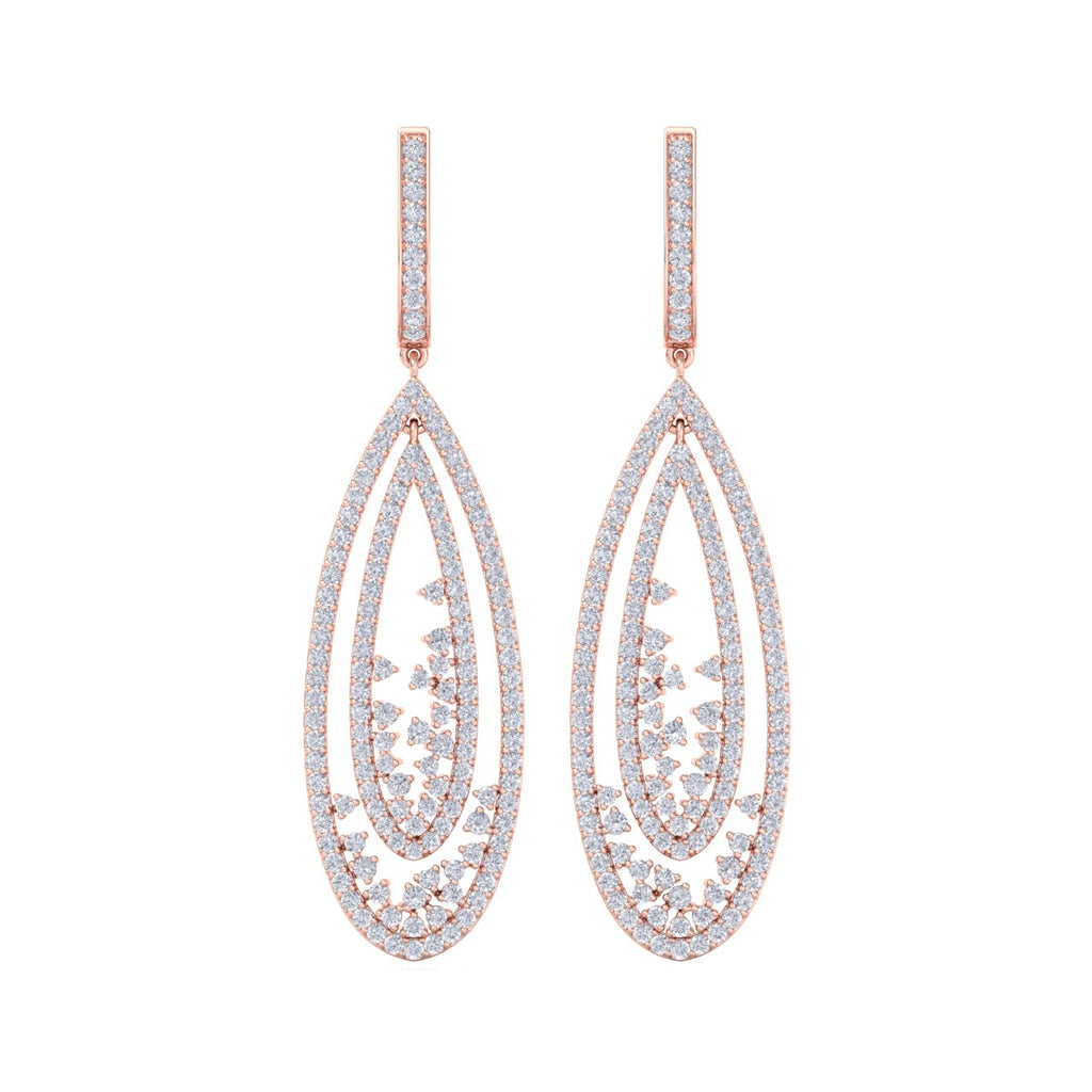 Chandelier earrings in rose gold with white diamonds of 3.49 ct in weight