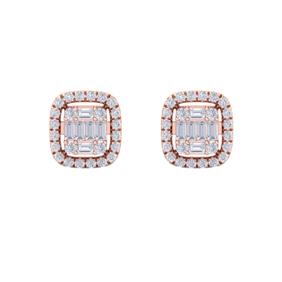 Halo square stud earrings in white gold with white diamonds of 0.41 ct in weight