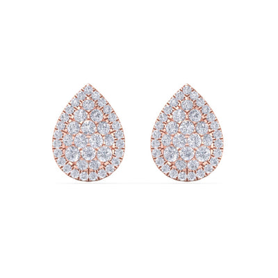 Pear shaped stud earrings in rose gold with white diamonds of 1.01 ct in weight