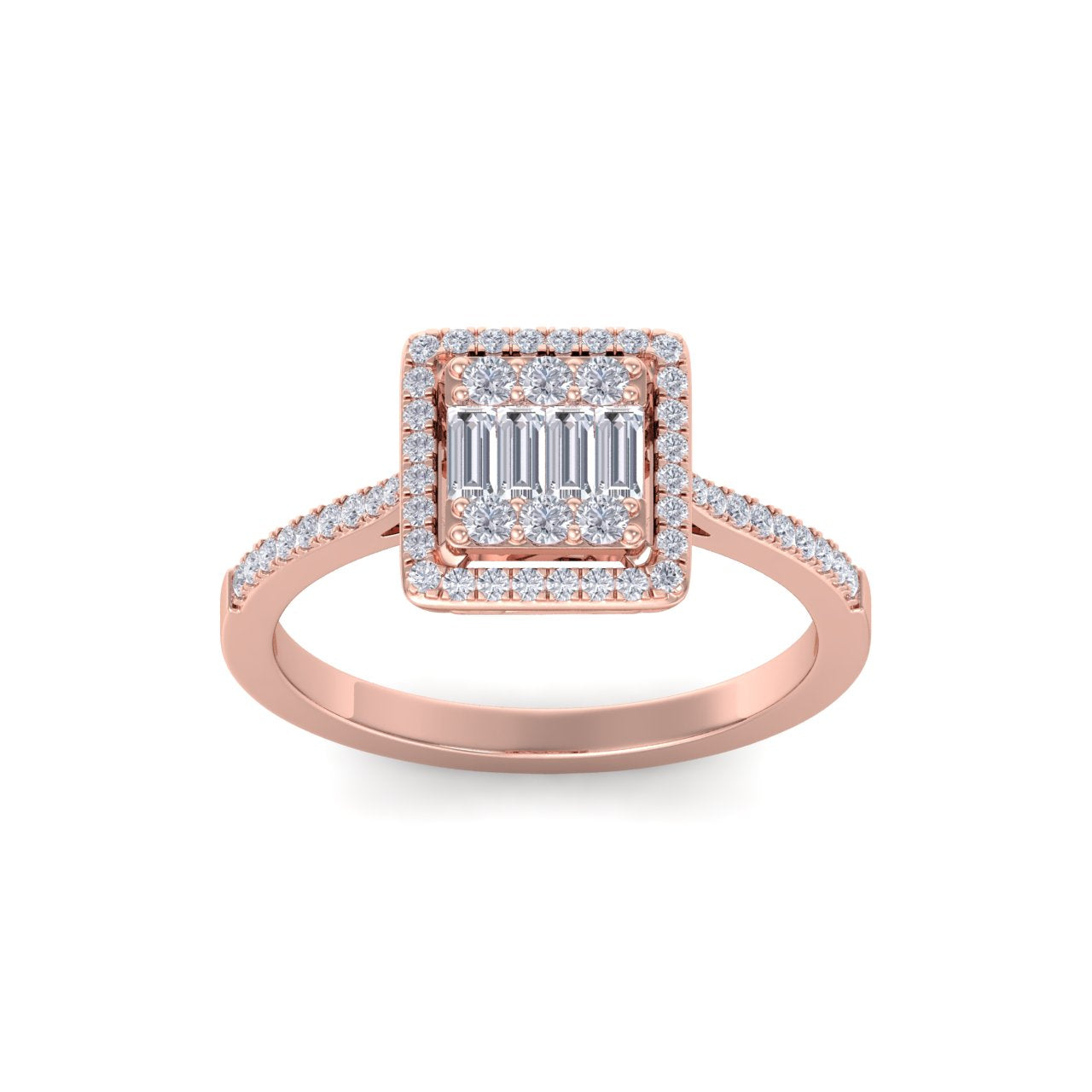 Square ring in rose gold with white diamonds of 0.40 ct in weight