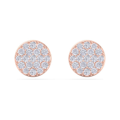 Round cluster stud earrings in yellow gold with white diamonds of 0.27 ct in weight