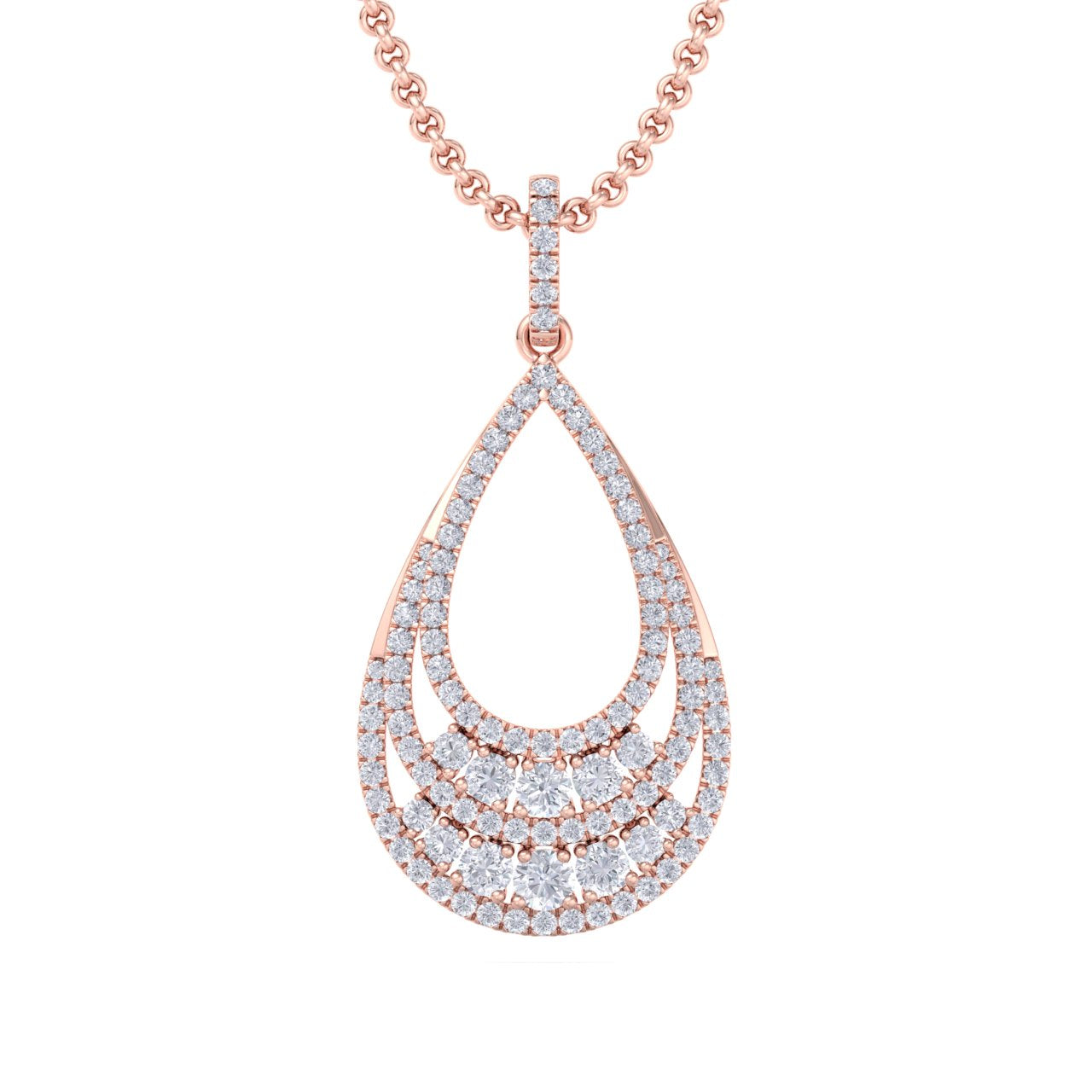 Tear-drop pendant in yellow gold with white diamonds of 1.84 ct in weight