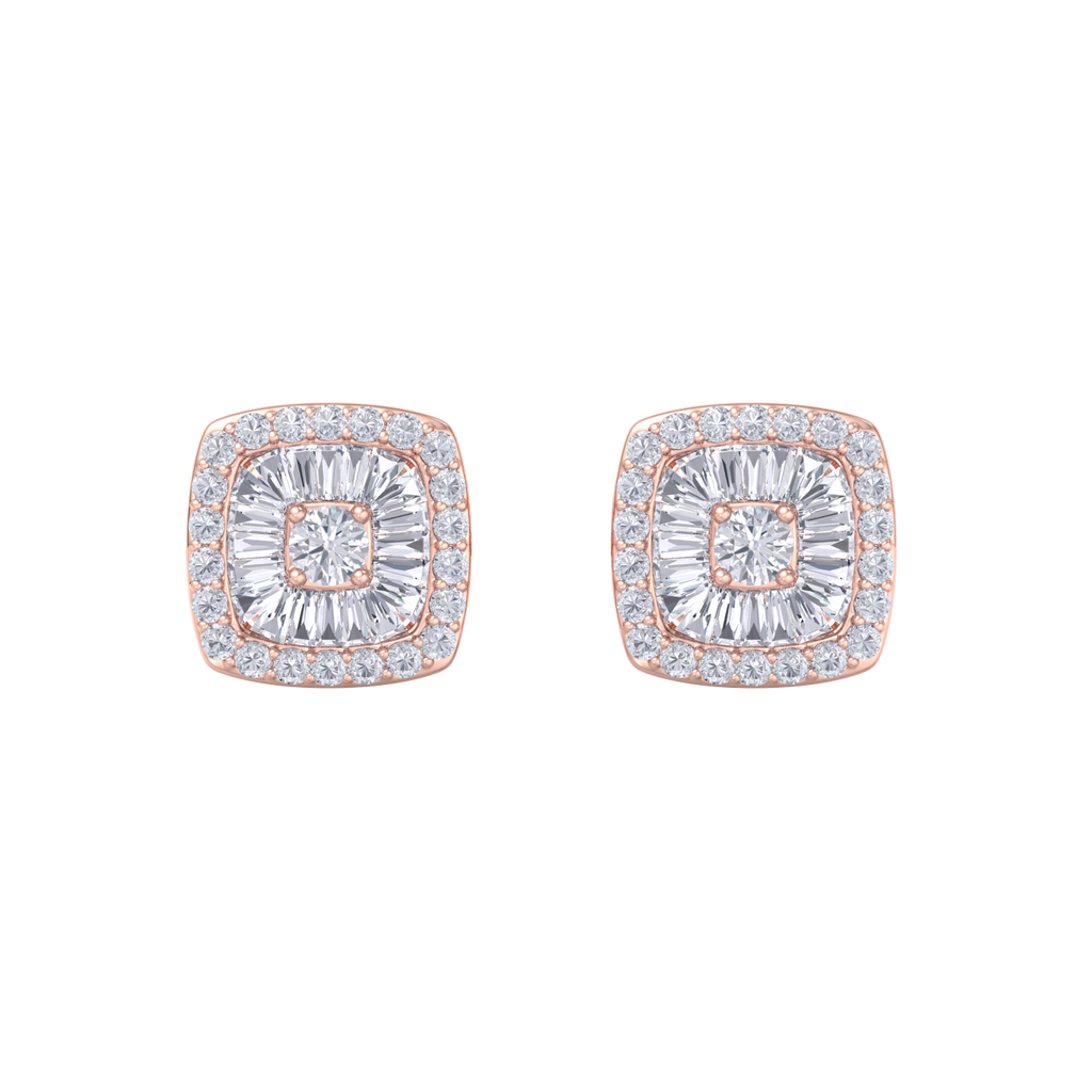 Square halo earrings in rose gold with white diamonds of 0.60 ct in weight