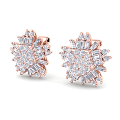 Snowflake earrings in rose gold with white diamonds of 0.83 ct in weight