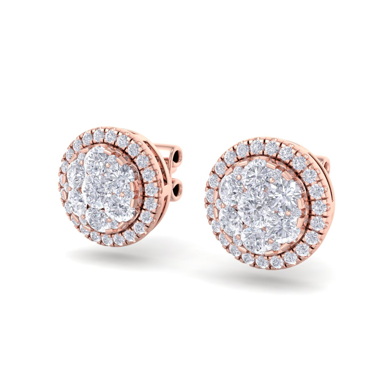 Round halo stud earrings in yellow gold with white diamonds of 1.08 ct in weight