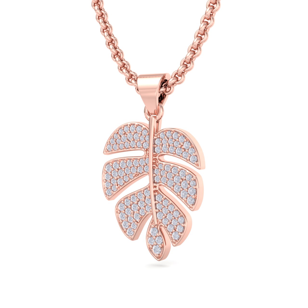 Leaf pendant in rose gold with white diamonds of 0.58 ct in weight