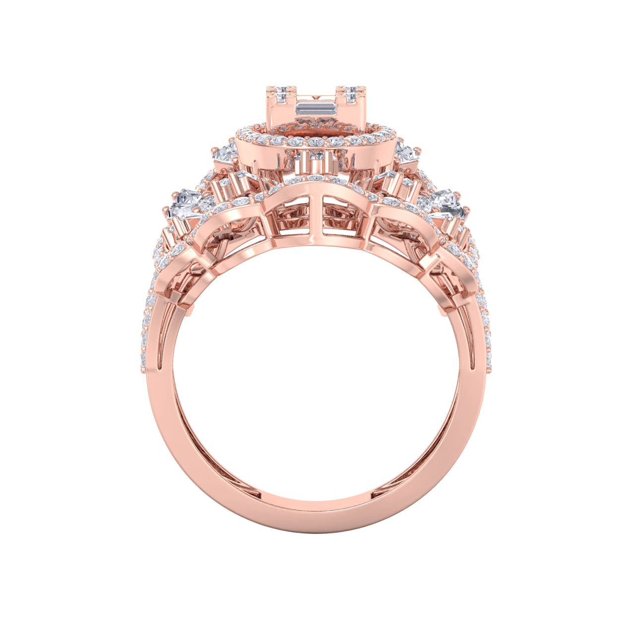 Statement ring in rose gold with white diamonds of 2.10 ct in weight